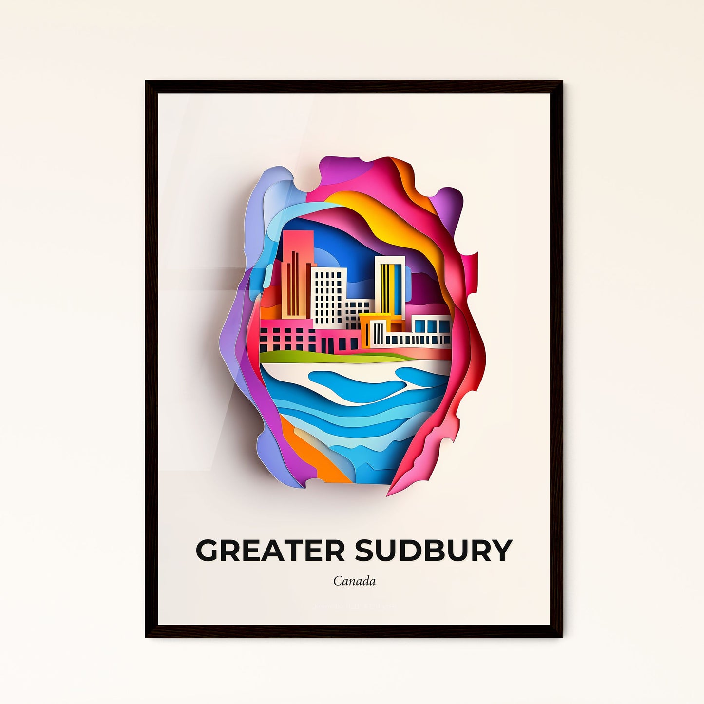 Vivid Greater Sudbury, Canada - a paper cut of a city with a river