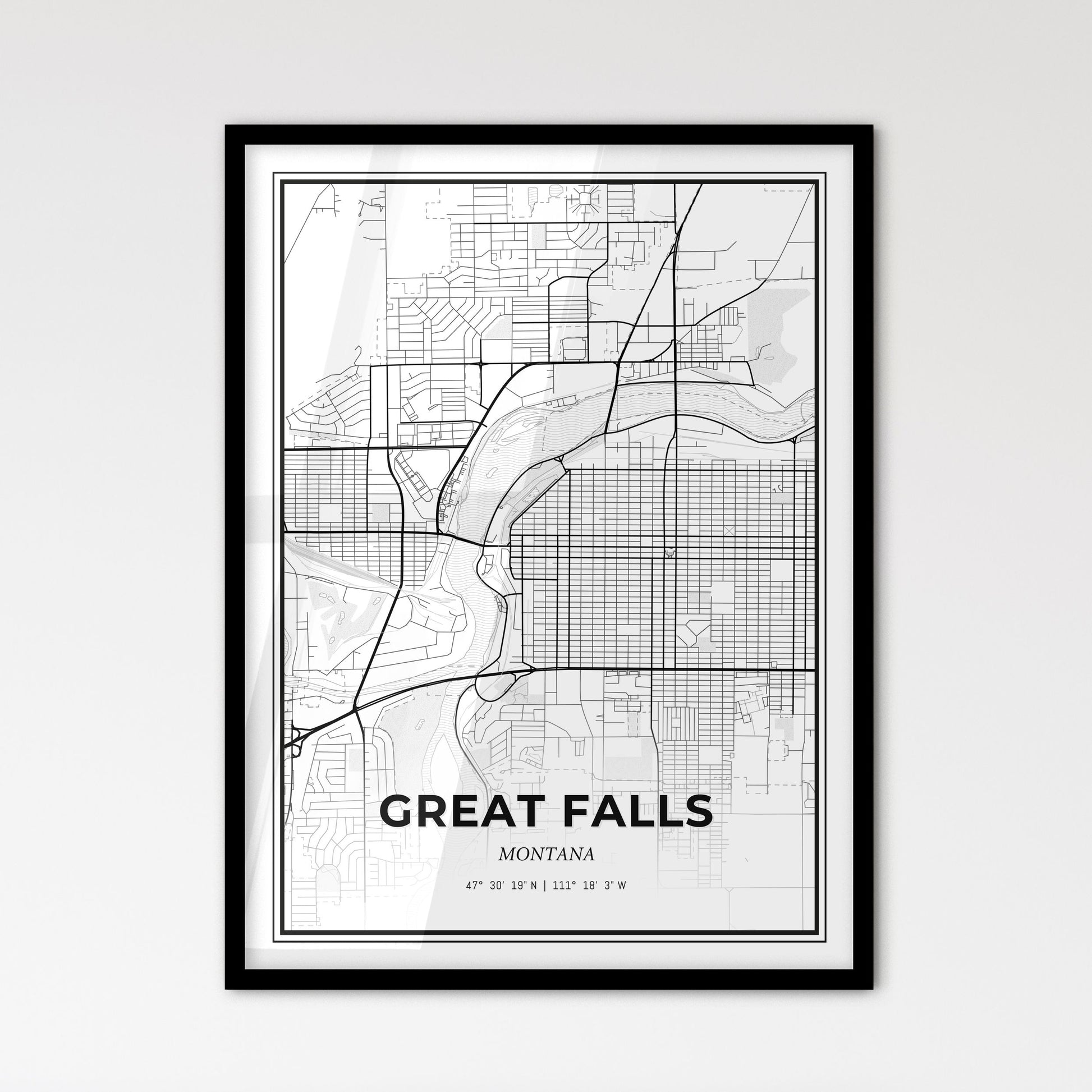 Great Falls Montana - Scandinavian Style City Map for Modern Home Decor