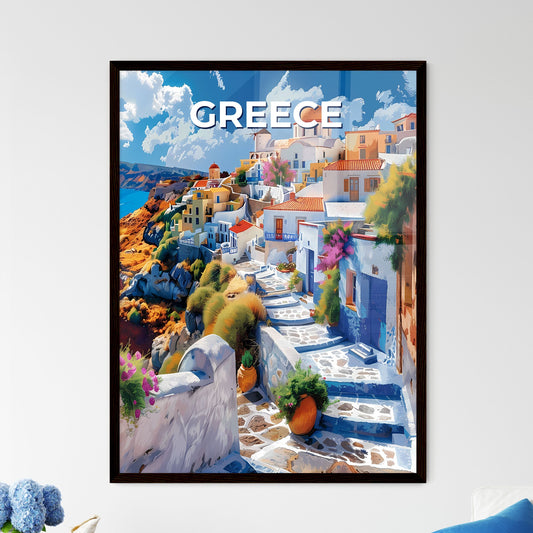 Artful Greece Buildings Hilltop Colorful Painting Europe Destination Image