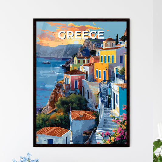 Colorful Cliffside Houses Artwork, Greece, Europe, Art, Painting, Abstract