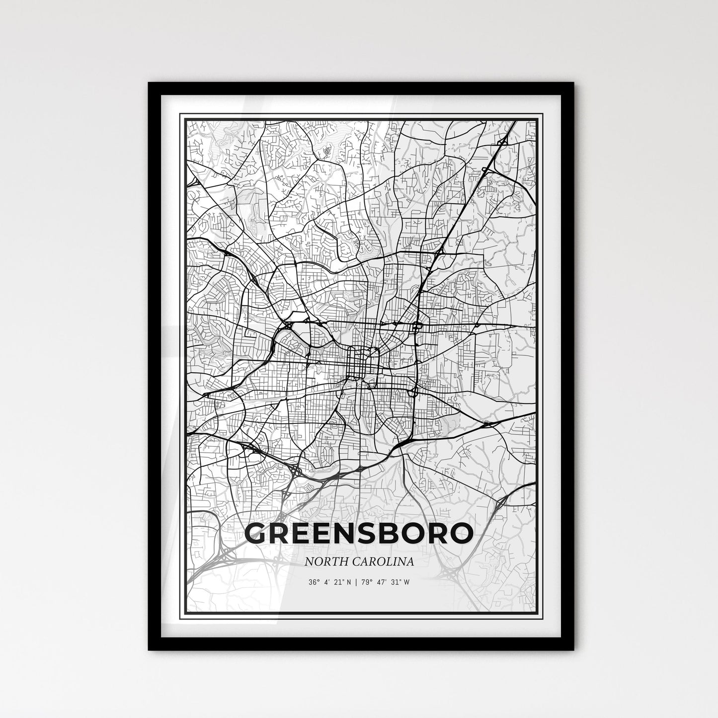 Greensboro North Carolina - Scandinavian Style City Map for Modern Home Decor