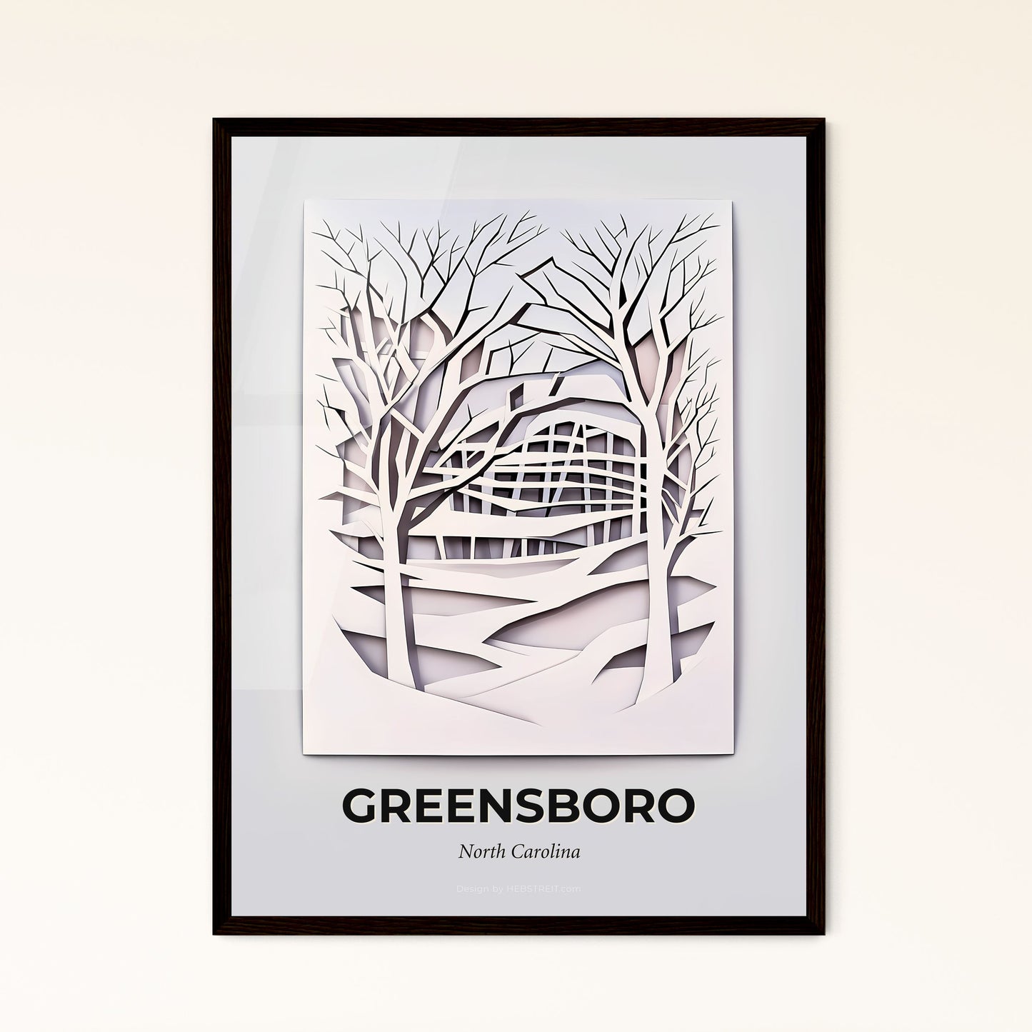 Vivid Greensboro, North Carolina - a paper cut of a house in the woods