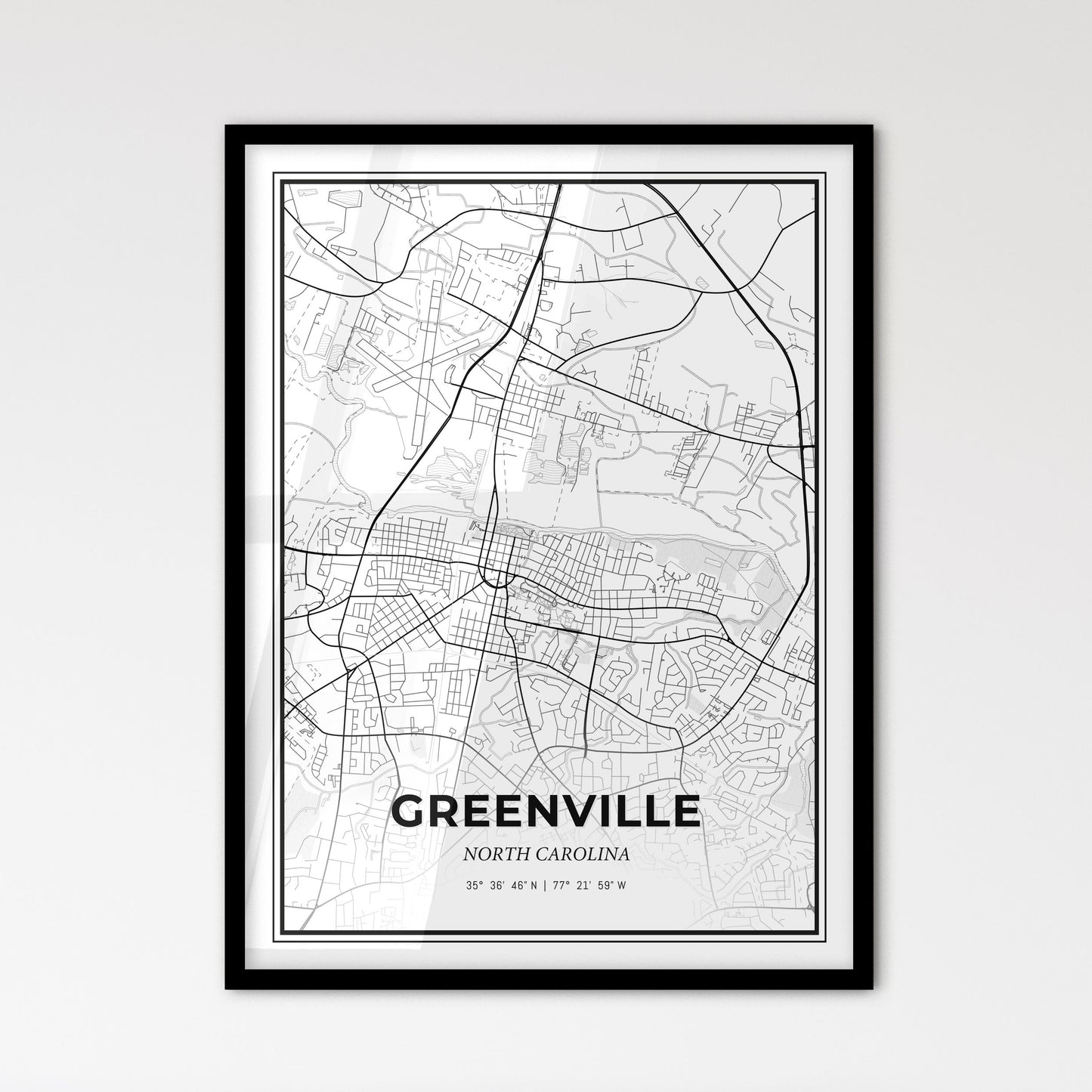 Greenville North Carolina - Scandinavian Style City Map for Modern Home Decor