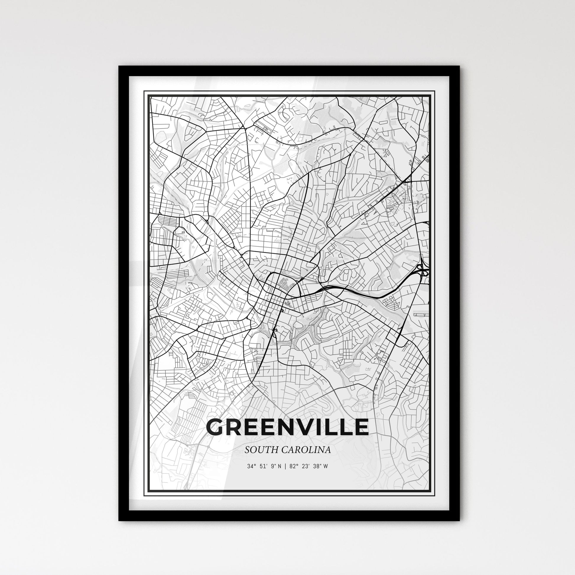 Greenville South Carolina - Scandinavian Style City Map for Modern Home Decor