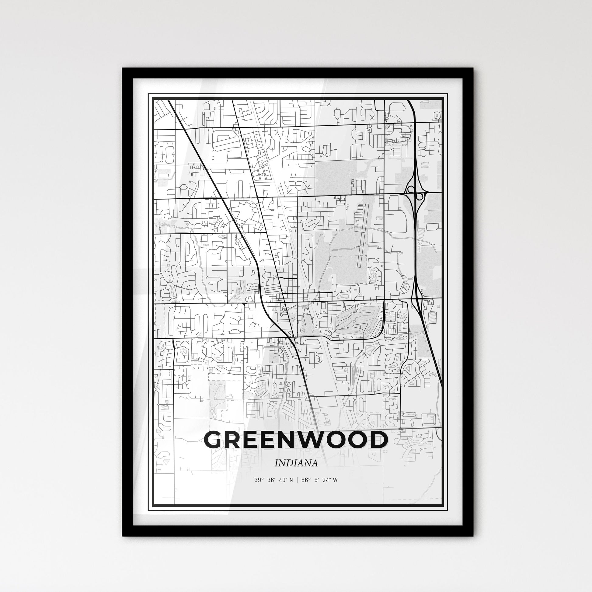 Greenwood Indiana - Scandinavian Style City Map for Modern Home Decor