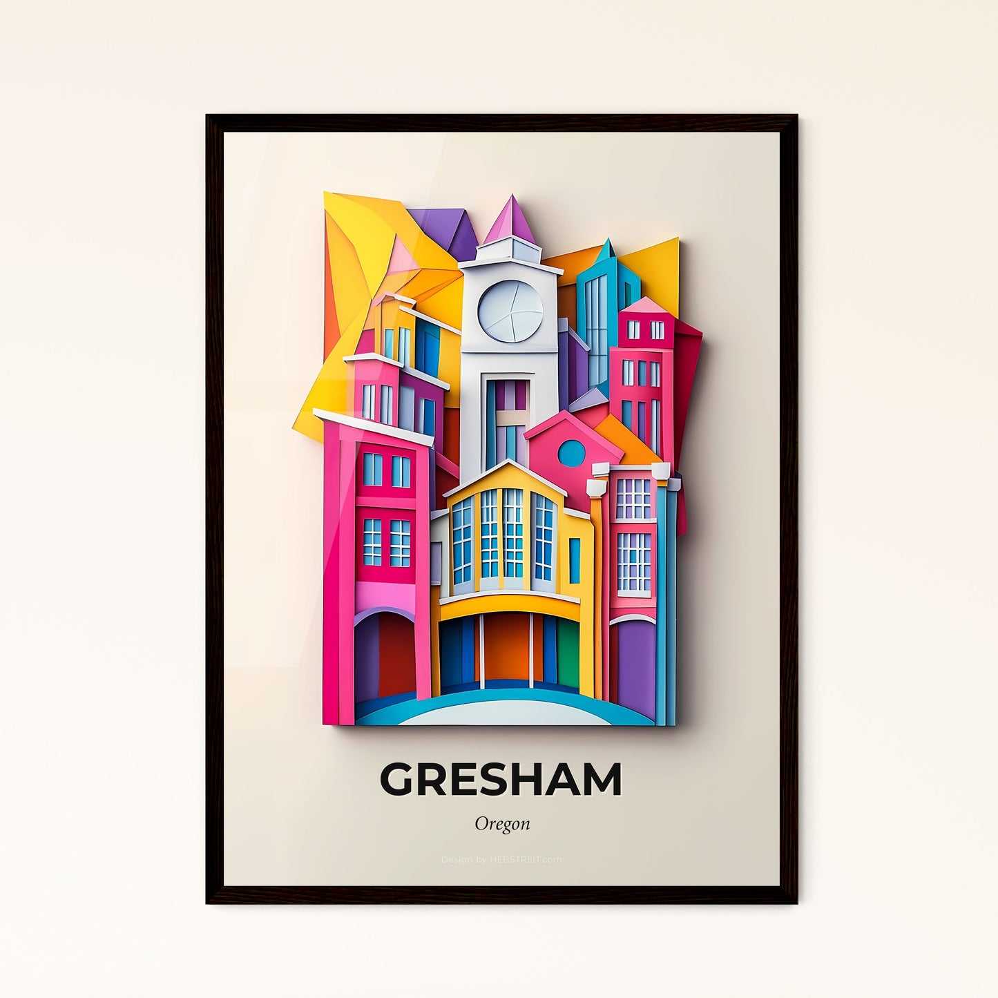 Vivid Gresham, Oregon - a clock tower is in the middle of a colorful city