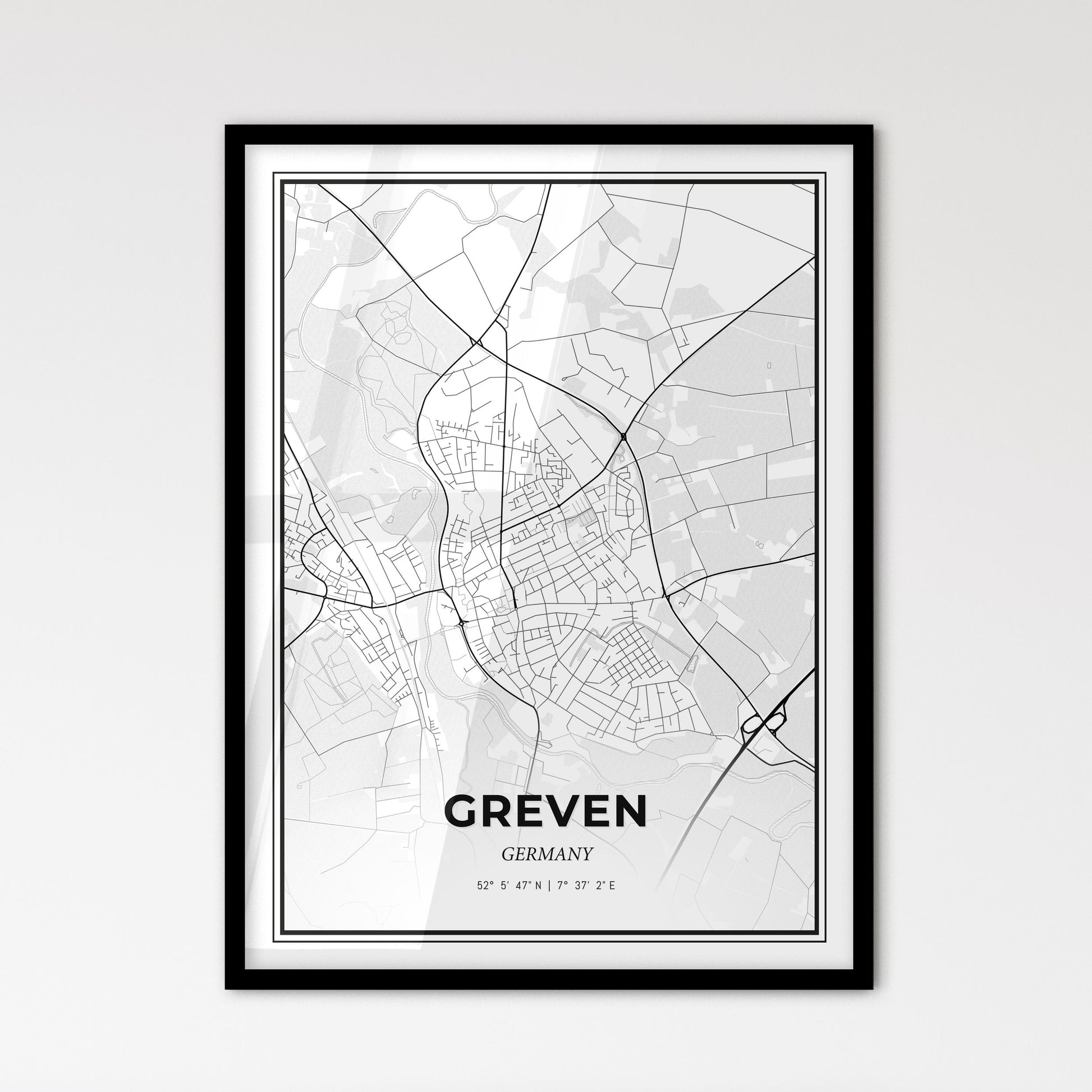 Greven Germany - Scandinavian Style City Map for Modern Home Decor