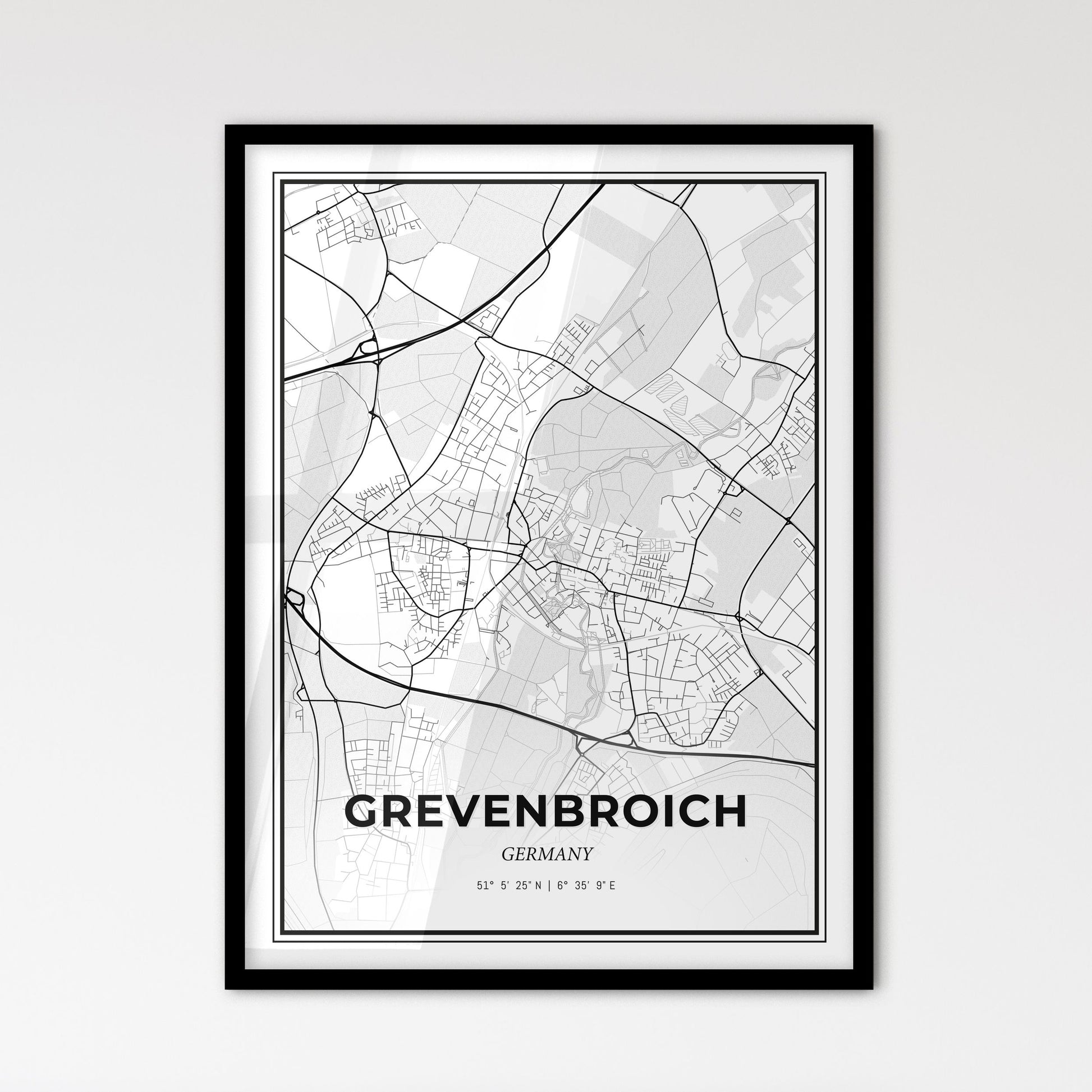 Grevenbroich Germany - Scandinavian Style City Map for Modern Home Decor