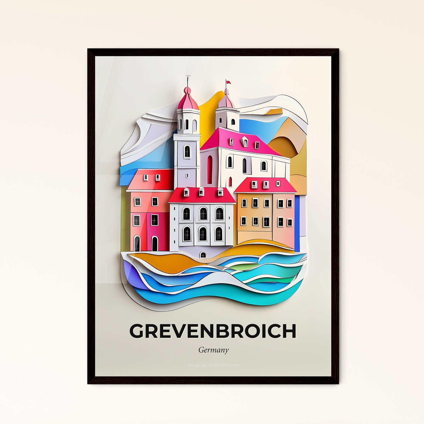 Vivid Grevenbroich, Germany - a paper cut of a city with a boat in the water