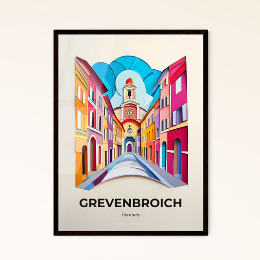 Vivid Grevenbroich, Germany - a street with a clock tower