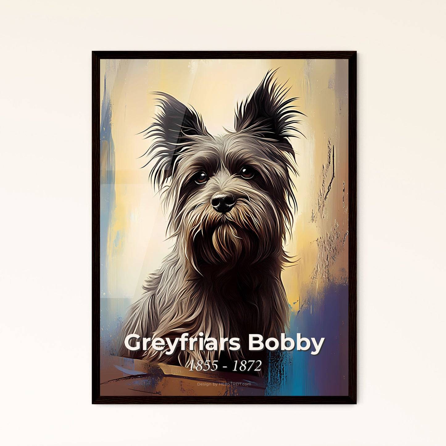 Portrait of Greyfriars Bobby, 1855 - 1872. Impressionistic painting of a dog looking out of a window.