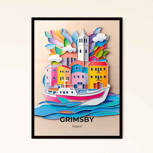 Vivid Grimsby, England - a paper cut of a boat in the water