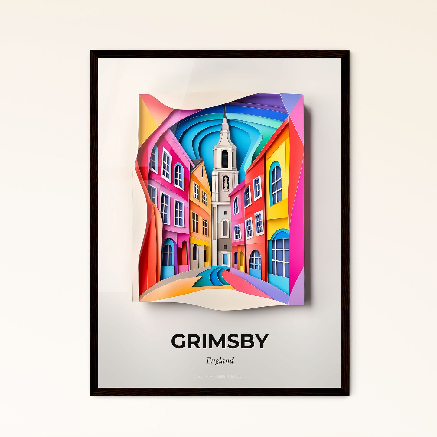 Vivid Grimsby, England - a colorful city scene with a clock tower