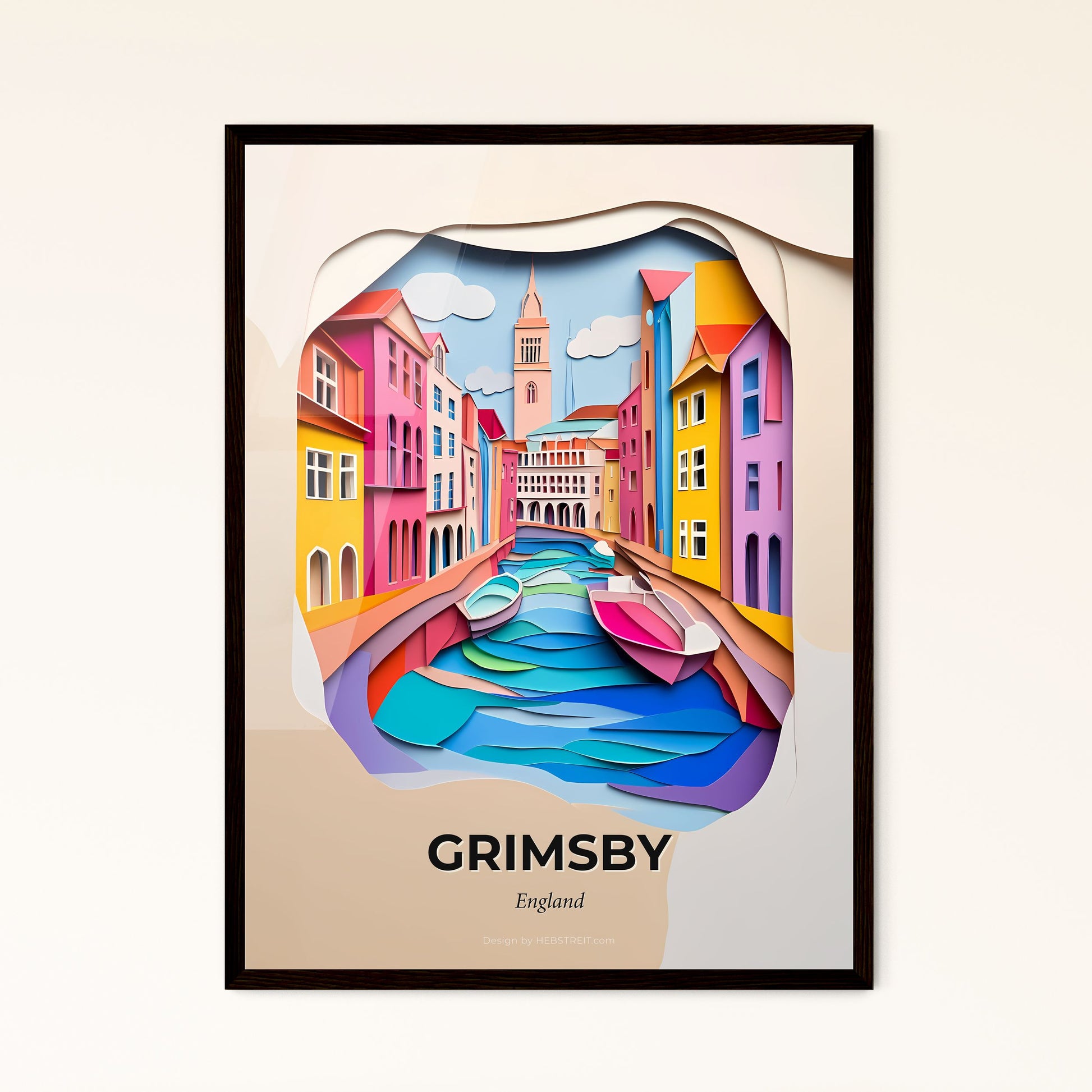 Vivid Grimsby, England - a paper cut of a canal with boats