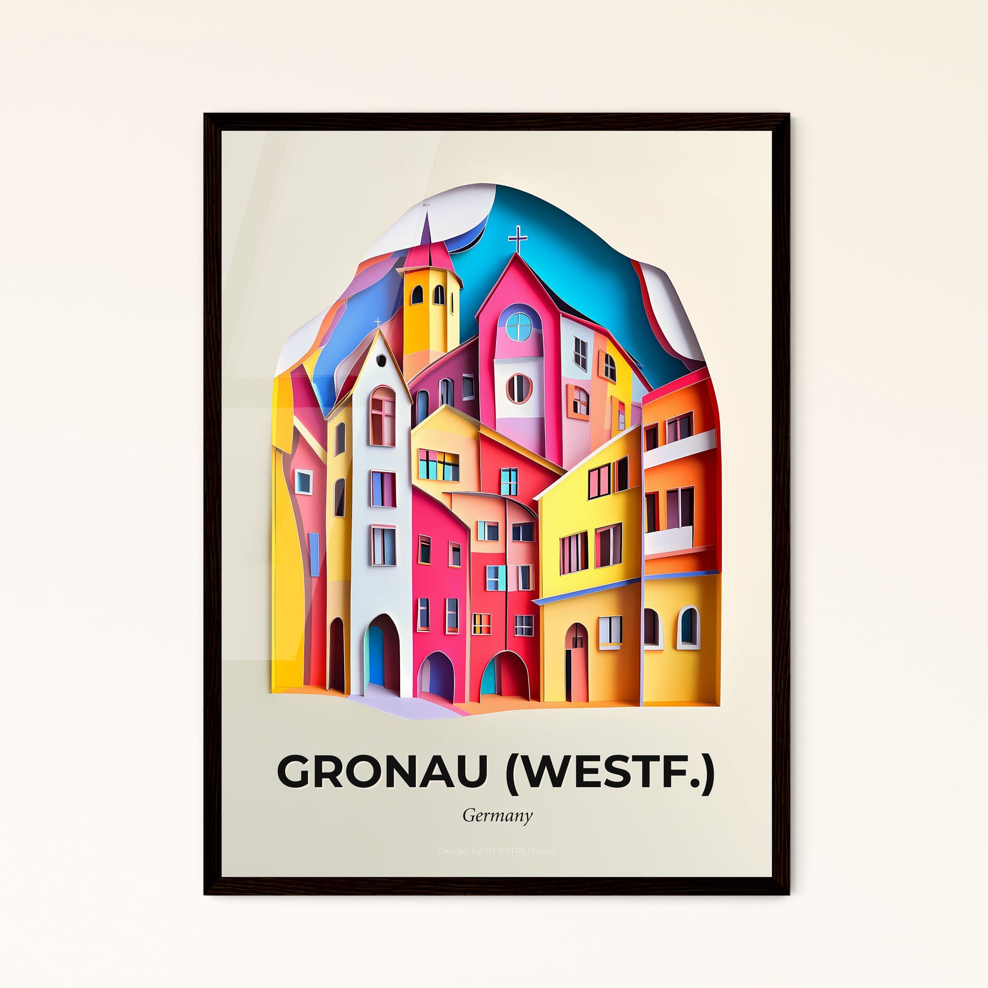 Vivid Gronau (Westf.), Germany - a paper cut of a city with a clock