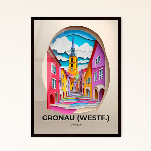 Vivid Gronau (Westf.), Germany - a paper cut of a street with a church steeple