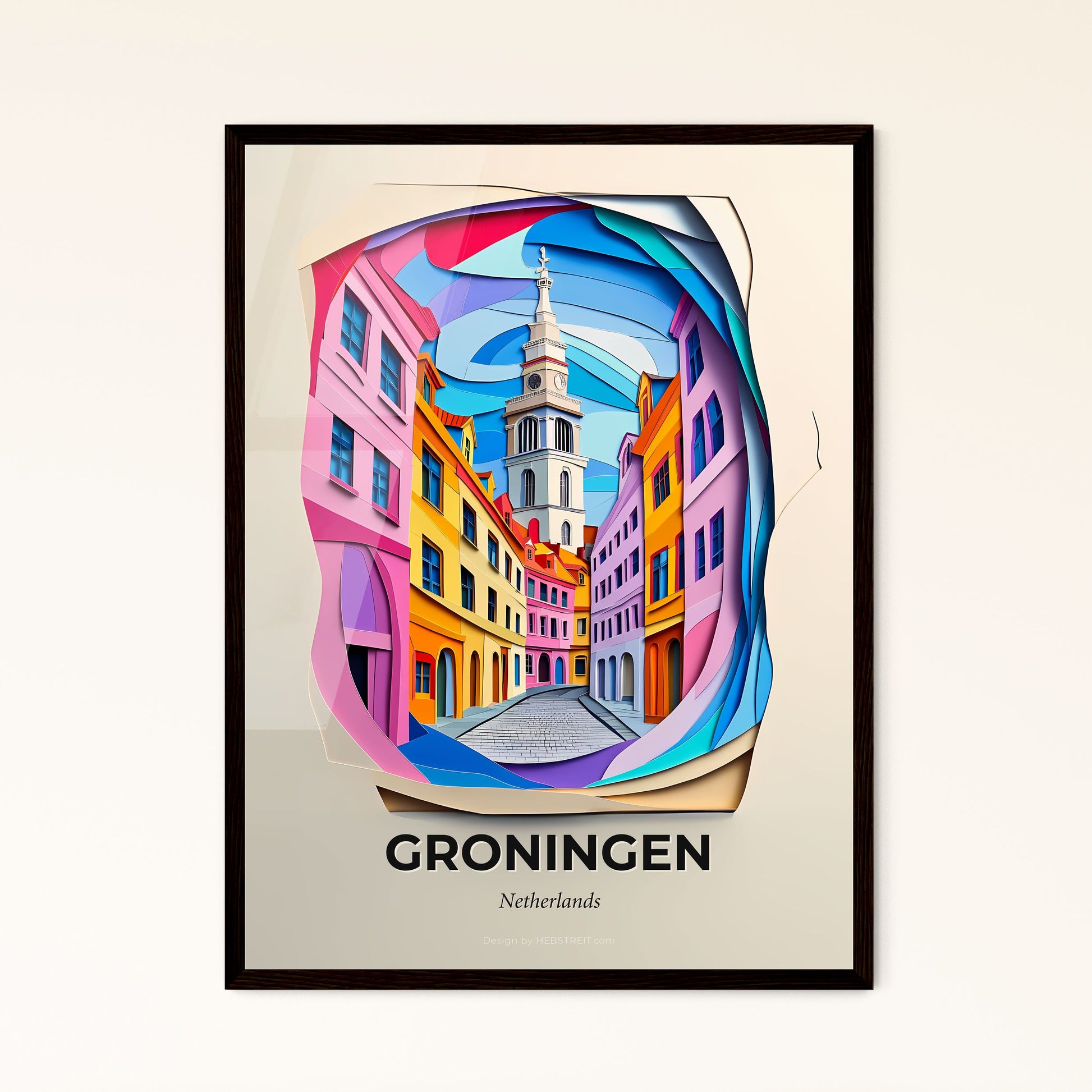 Vivid Groningen, Netherlands - a street with a clock tower in the background