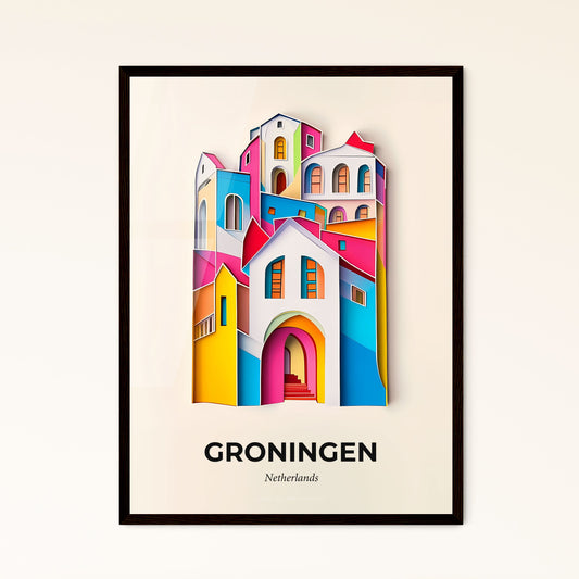 Vivid Groningen, Netherlands - a colorful city scene with a clock on the wall