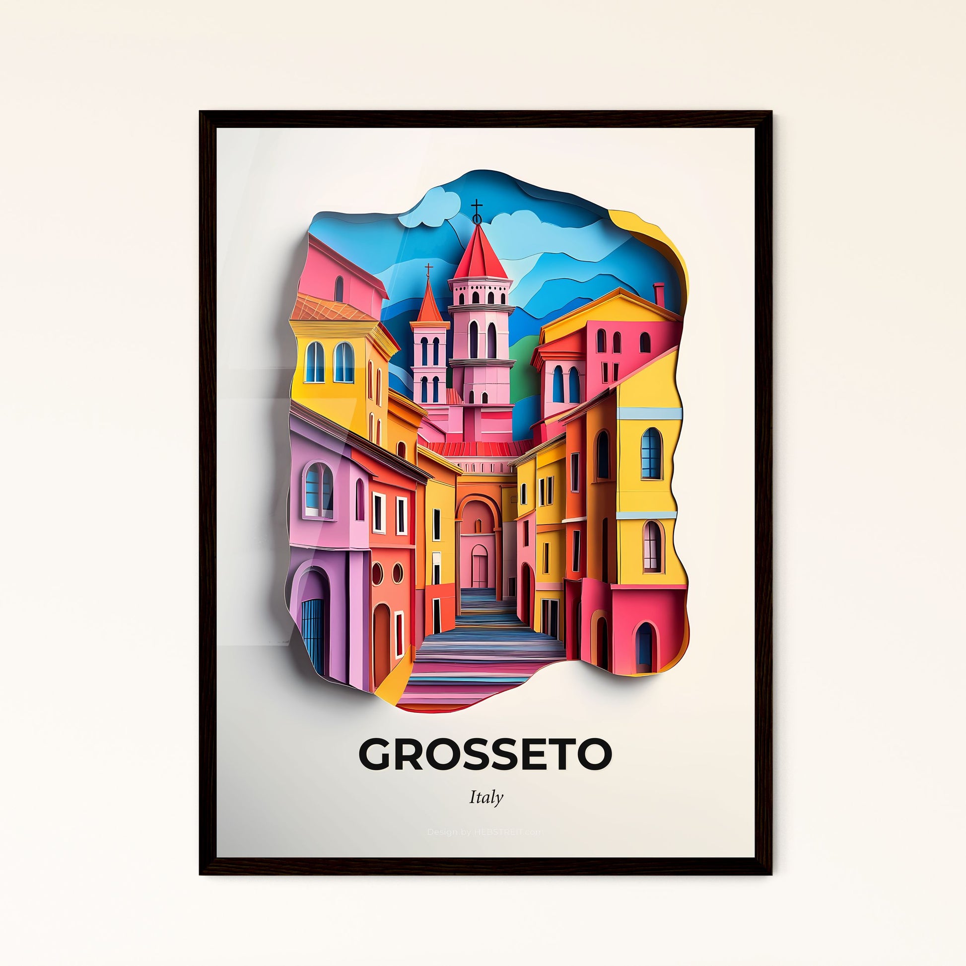 Vivid Grosseto, Italy - a clock with a colorful city scene on it