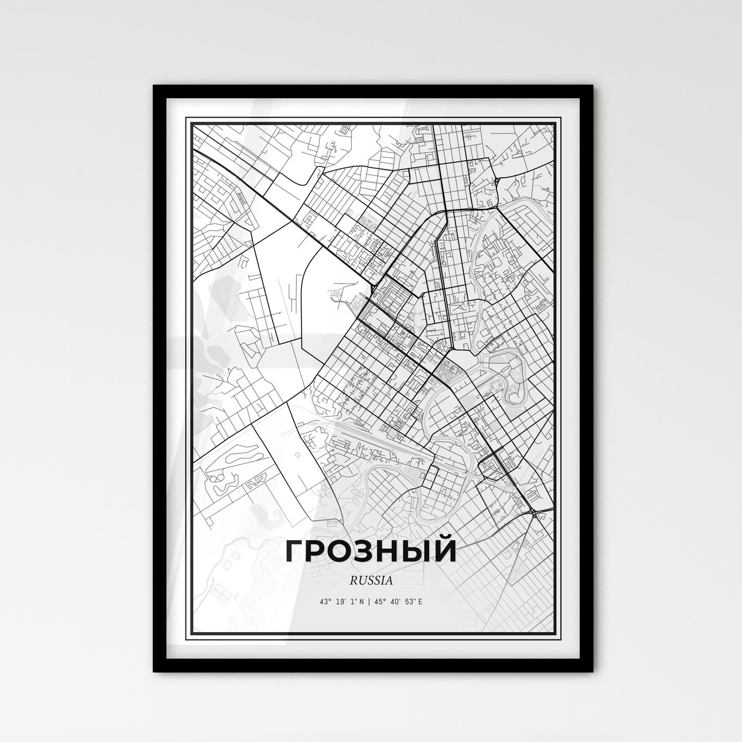 Grozny Russia - Scandinavian Style City Map for Modern Home Decor