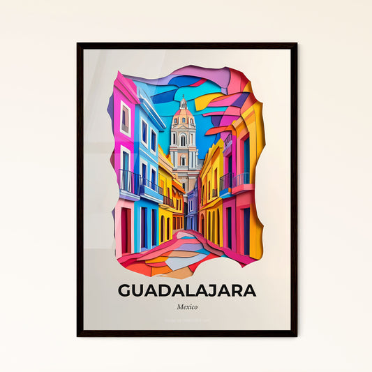 Vivid Guadalajara, Mexico - a colorful city street with a clock tower in the background