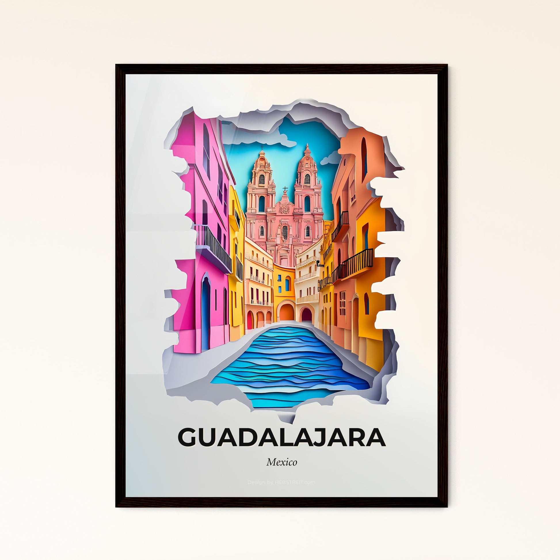 Vivid Guadalajara, Mexico - a paper cut of a city street with a church