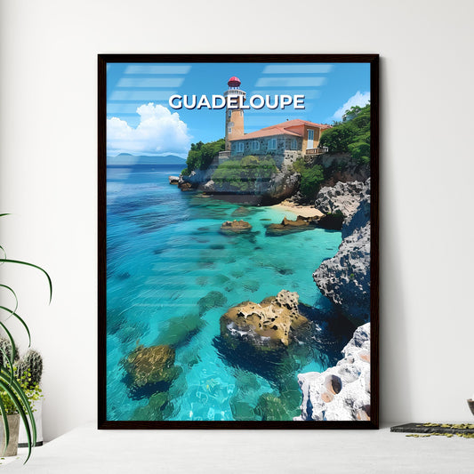 Artistic Coastal Painting: Vivid Guadeloupe Building on Sea Cliff Framed Art