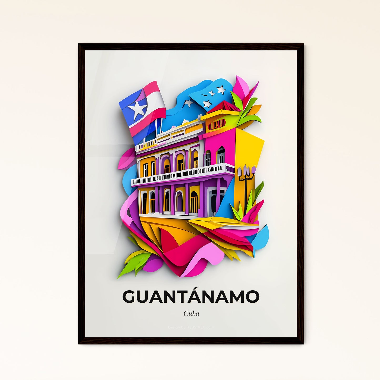 Vivid Guantánamo, Cuba - a colorful building with a flag and a flag on top