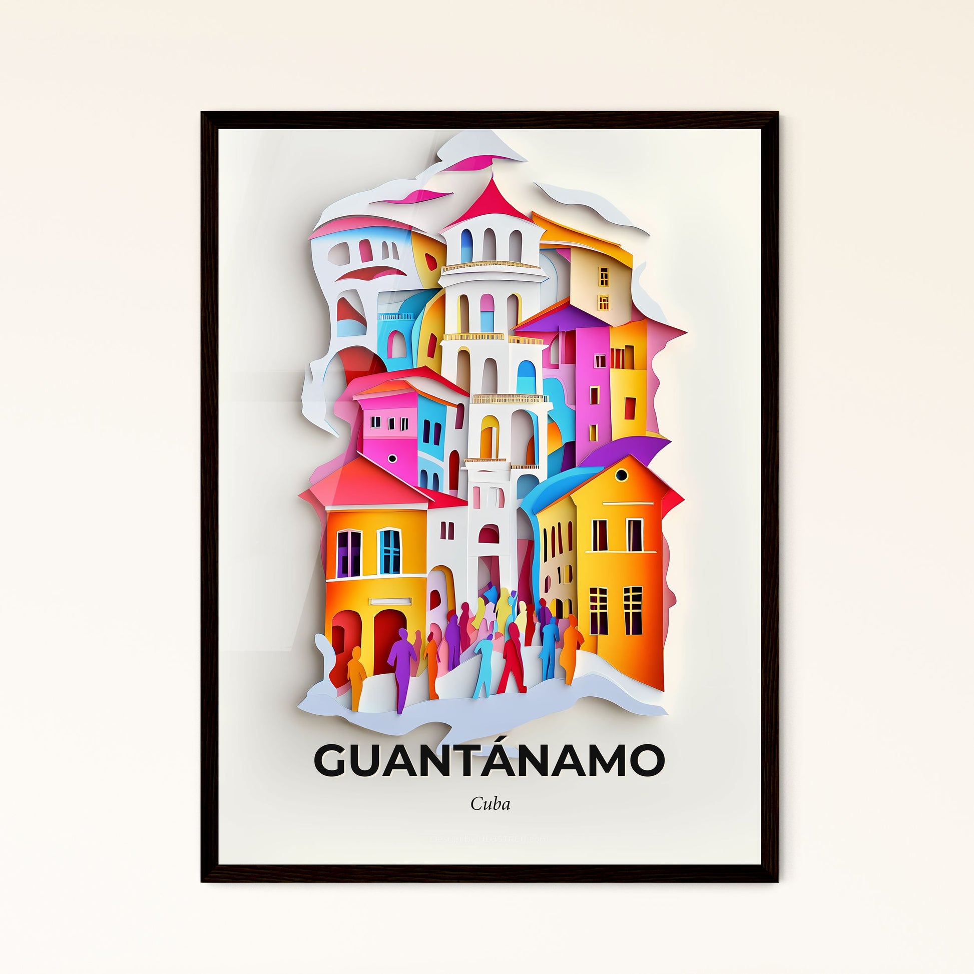 Vivid Guantánamo, Cuba - a group of people walking in front of a colorful building