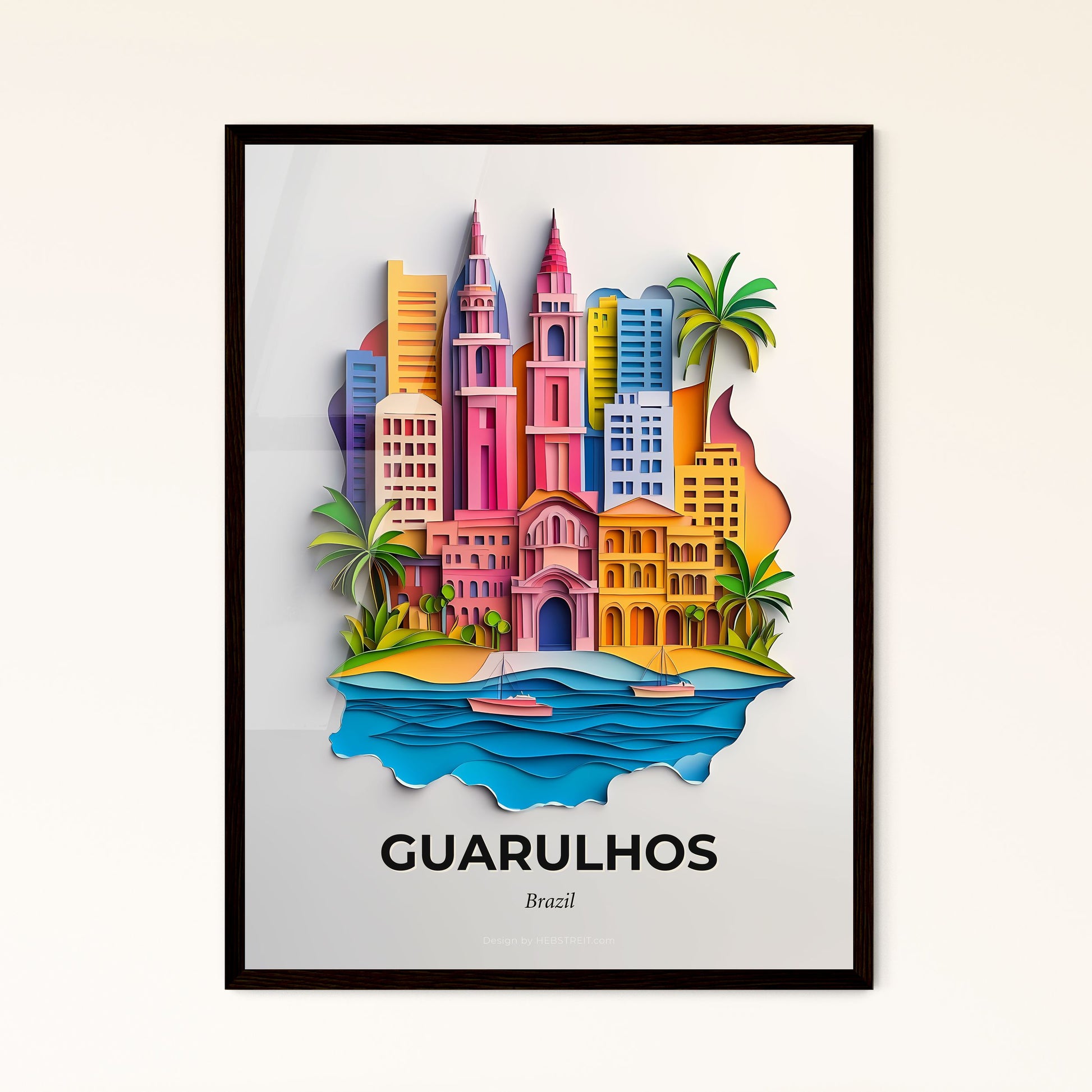 Vivid Guarulhos, Brazil - a paper cut of a city with a boat in the water