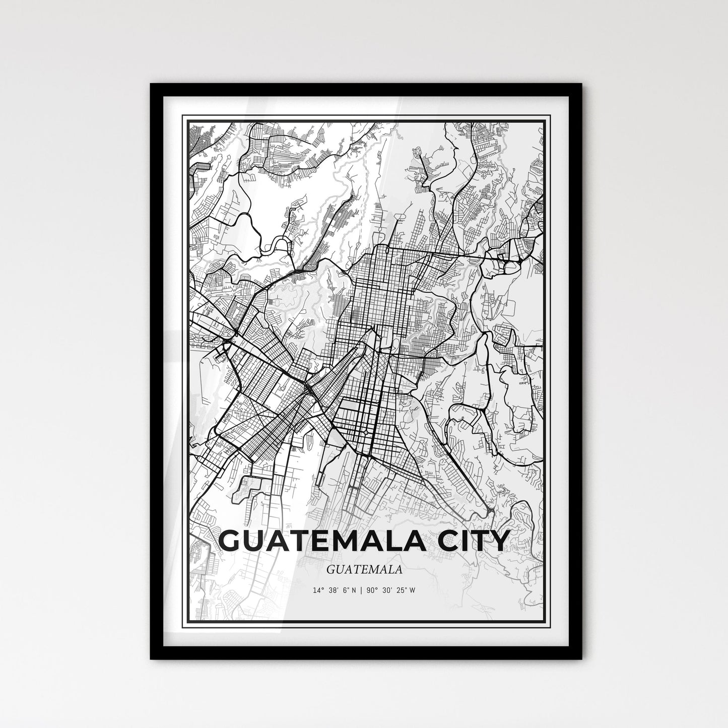 Guatemala City Guatemala - Scandinavian Style City Map for Modern Home Decor