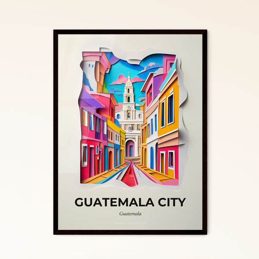 Vivid Guatemala City, Guatemala - a paper cut of a street with a church in the background