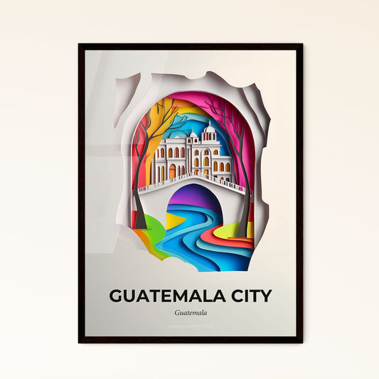 Vivid Guatemala City, Guatemala - a paper cut of a castle with a river