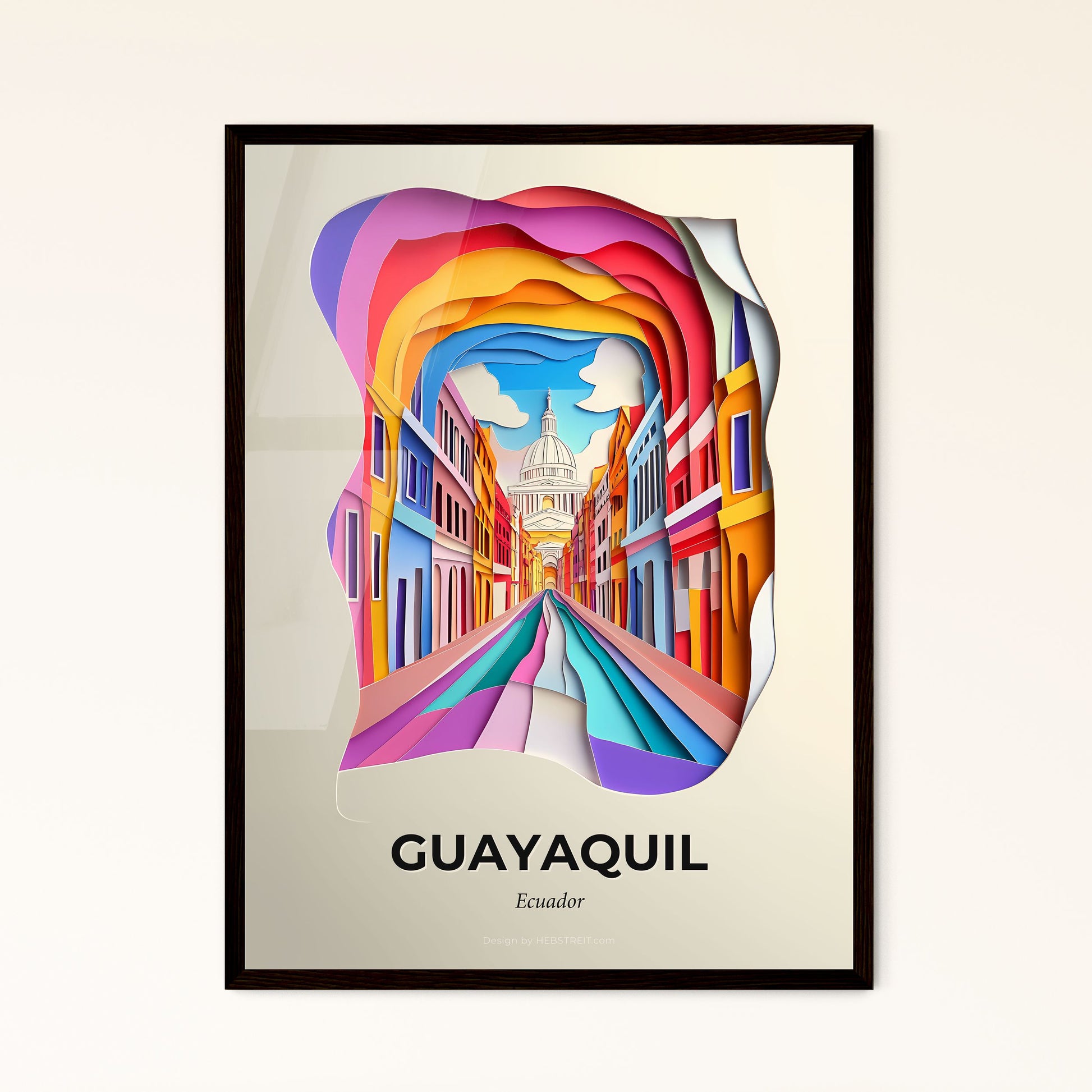 Vivid Guayaquil, Ecuador - a paper cut of a city street with a capitol building in the background