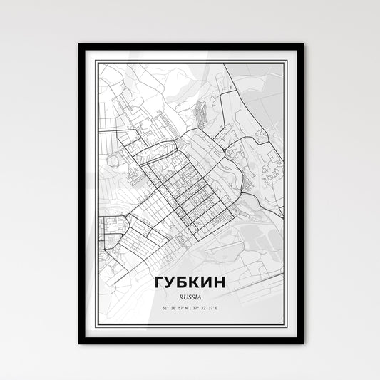 Gubkin Russia - Scandinavian Style City Map for Modern Home Decor