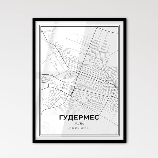 Gudermes Russia - Scandinavian Style City Map for Modern Home Decor