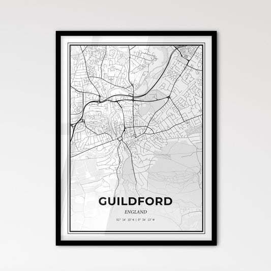 Guildford England - Scandinavian Style City Map for Modern Home Decor