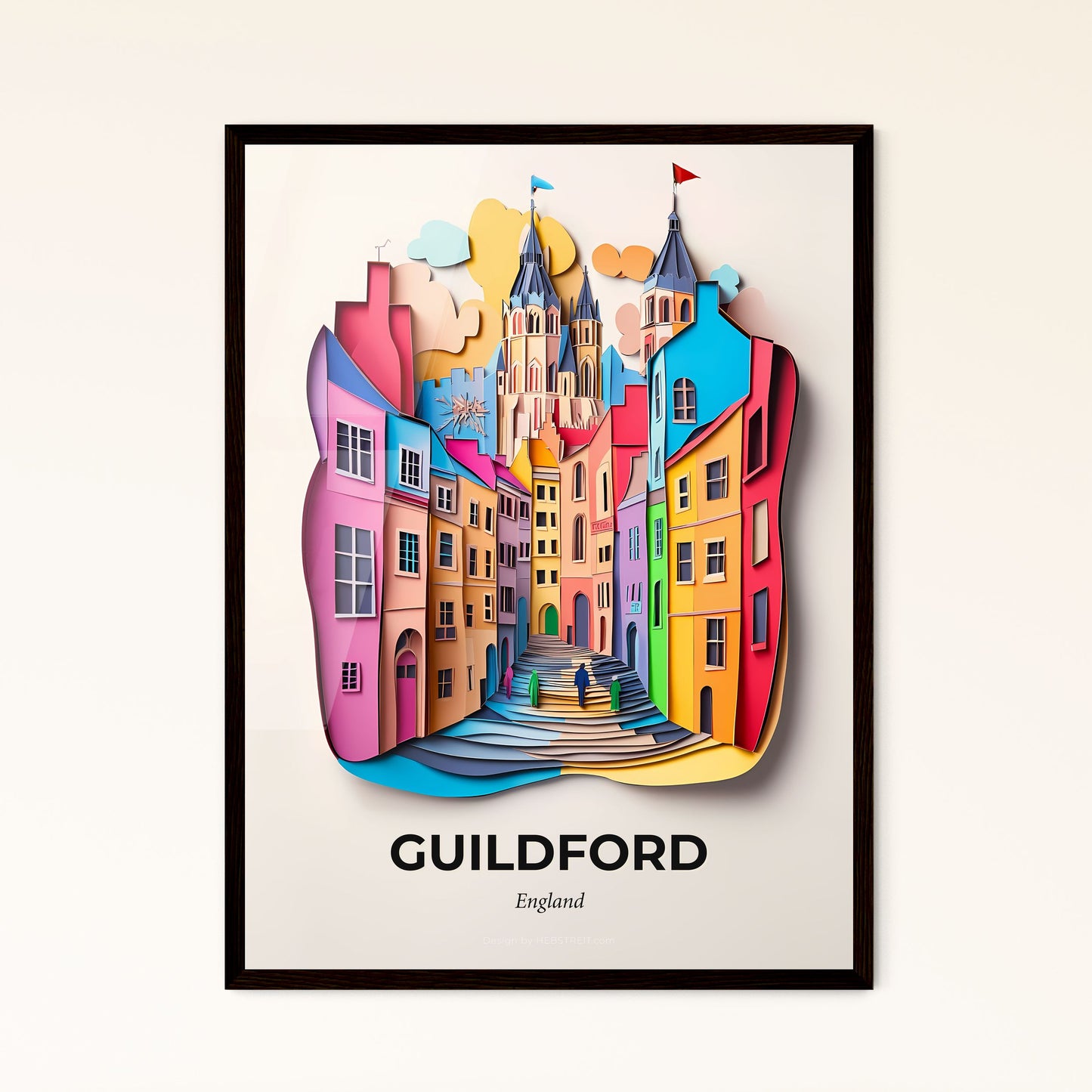 Vivid Guildford, England - a colorful city with a clock on the wall