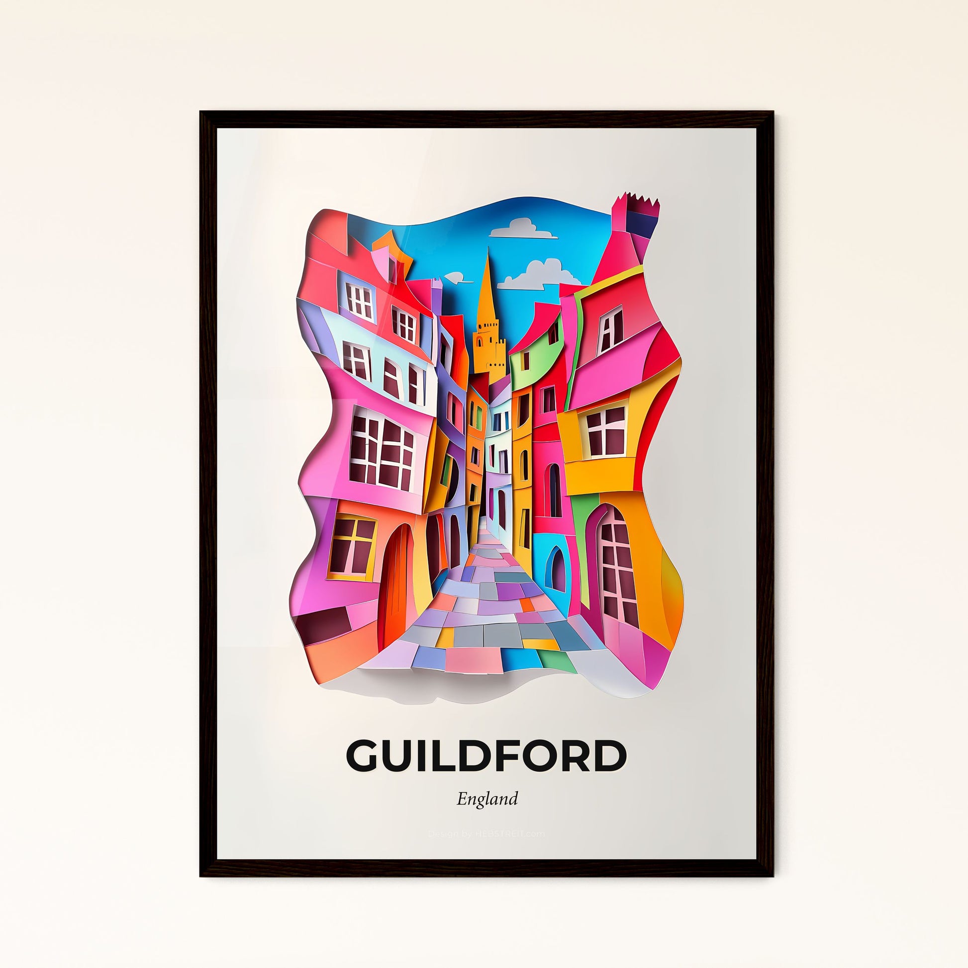 Vivid Guildford, England - a colorful city with a clock on the wall