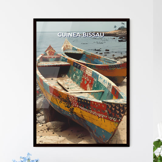 Vibrant Art Painting of Two Boats on Guinea-Bissau, Africa Beach: African Art, Landscape, Travel, Tourism