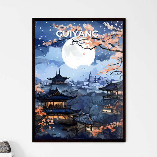 Vibrant Skyline Painting of Guiyang China with a Full Moon Default Title