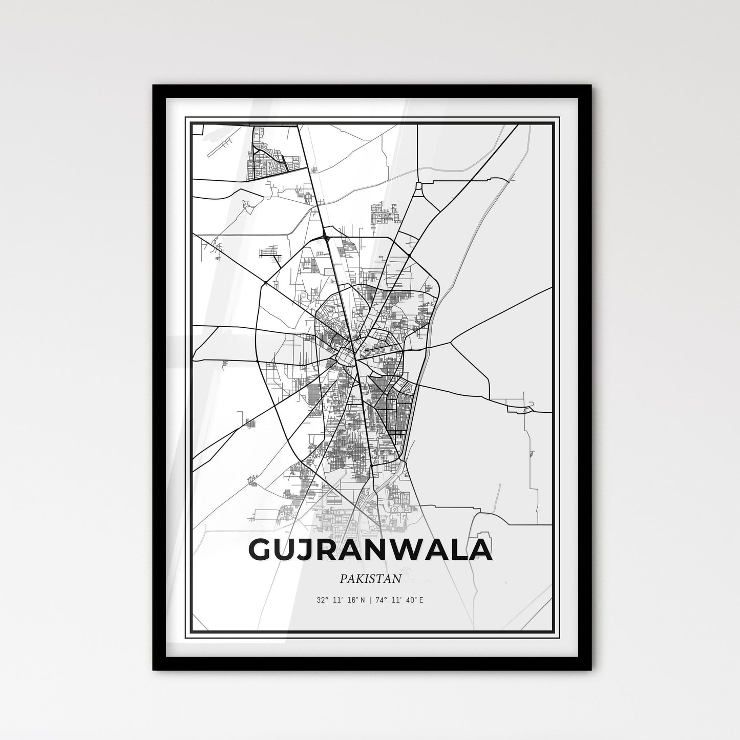 Gujranwala Pakistan - Scandinavian Style City Map for Modern Home Decor