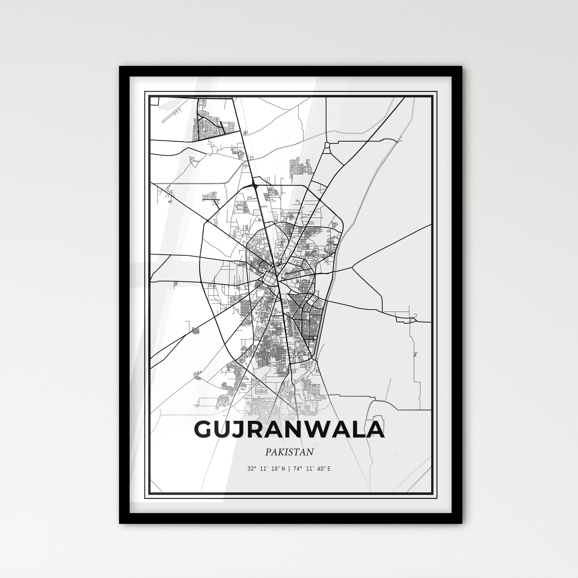 Gujranwala Pakistan - Scandinavian Style City Map for Modern Home Decor