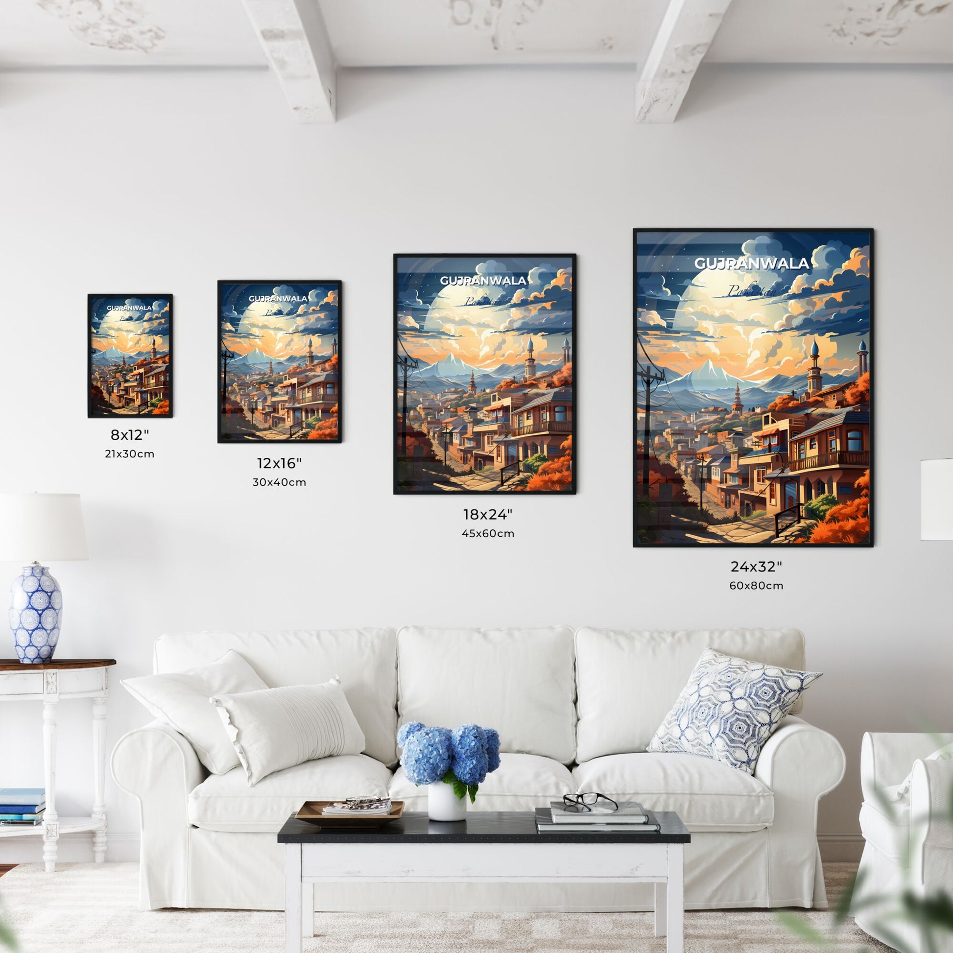 Gujranwala Pakistan Skyline Vivid Painting City Mountains Trees Artwork Default Title