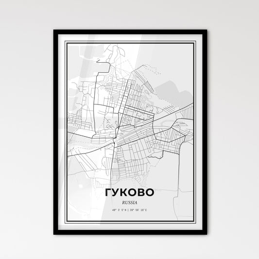 Gukovo Russia - Scandinavian Style City Map for Modern Home Decor