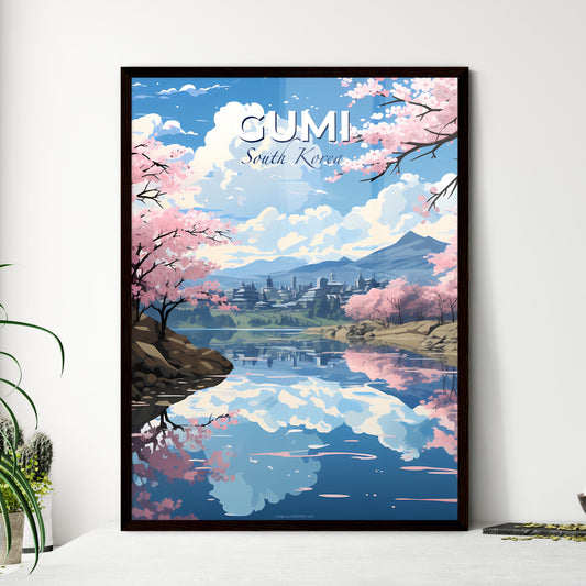 Vibrant Korean Skypaint: Pink Trees by Riverside with Mountains Default Title