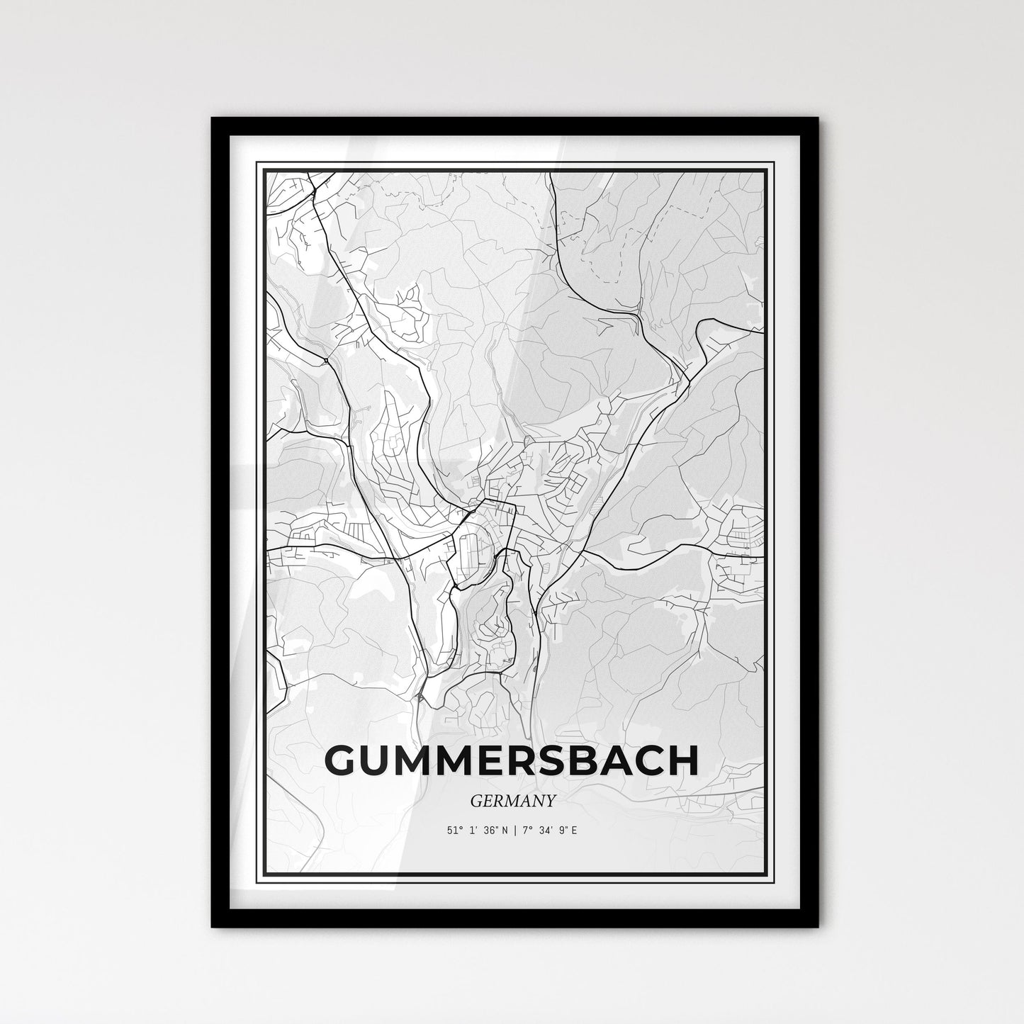 Gummersbach Germany - Scandinavian Style City Map for Modern Home Decor