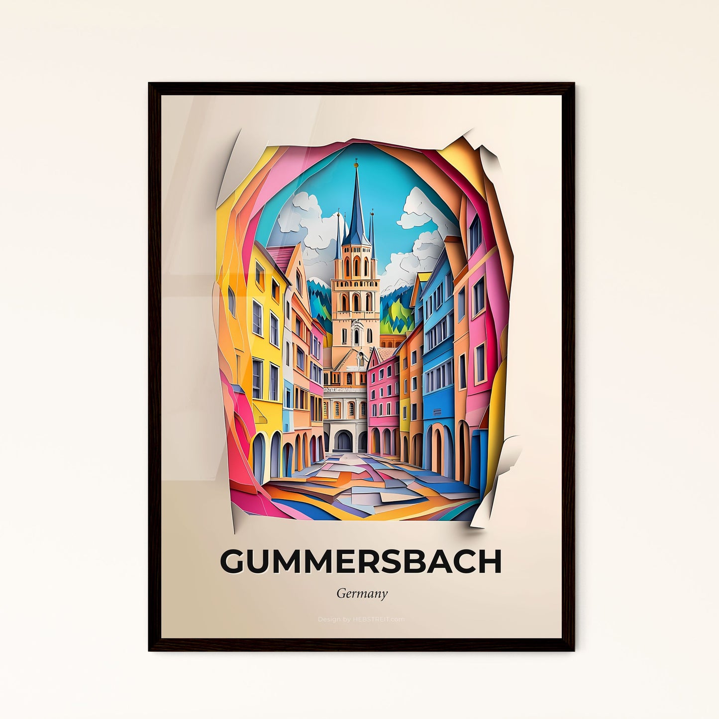 Vivid Gummersbach, Germany - a paper cut of a city with a clock tower