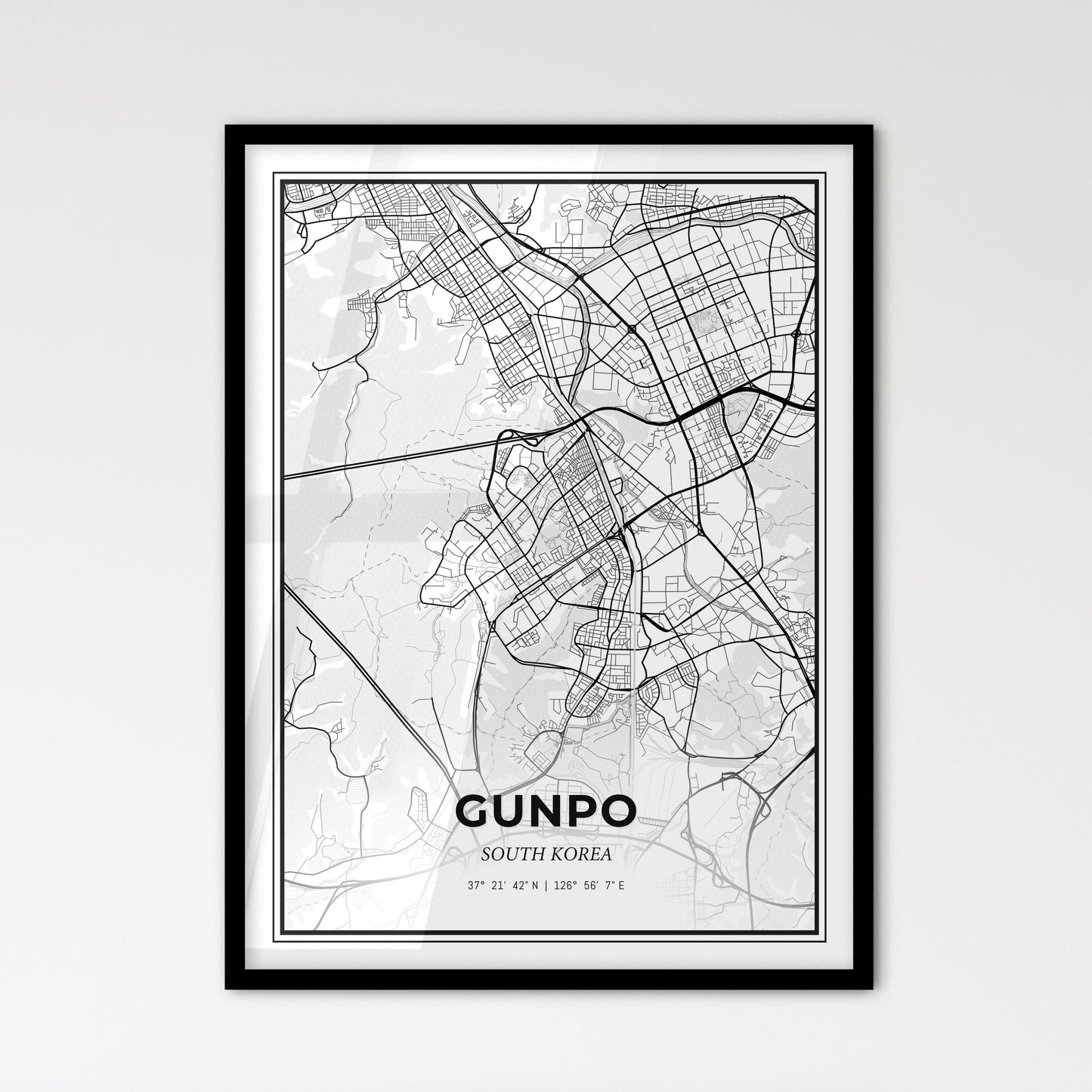 Gunpo South Korea - Scandinavian Style City Map for Modern Home Decor