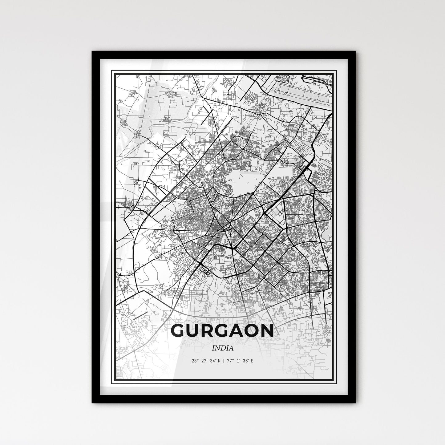 Gurgaon India - Scandinavian Style City Map for Modern Home Decor